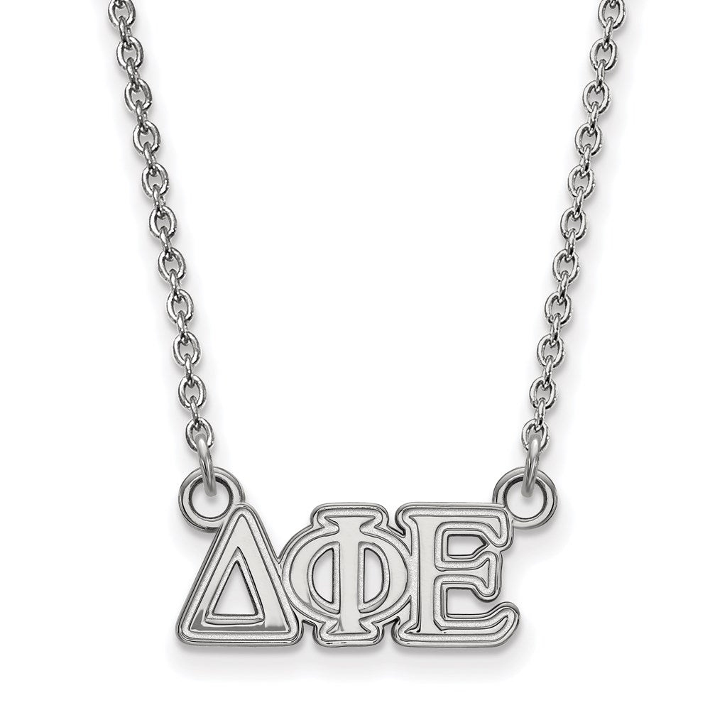 Sterling Silver Rhodium-plated LogoArt Delta Phi Epsilon Sorority Greek Letters Extra Small Pendant 18 inch Necklace