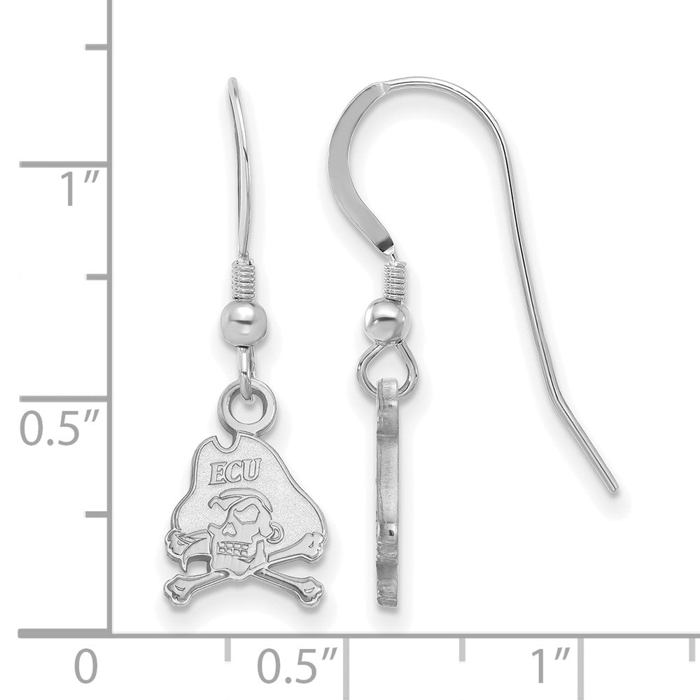 Sterling Silver Rhodium-plated LogoArt East Carolina University Pirate Extra Small Dangle Wire Earrings