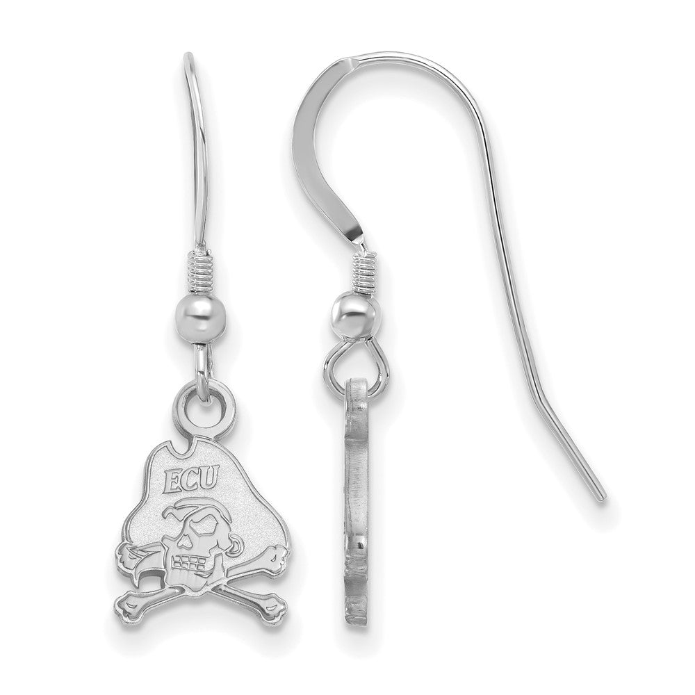 Sterling Silver Rhodium-plated LogoArt East Carolina University Pirate Extra Small Dangle Wire Earrings