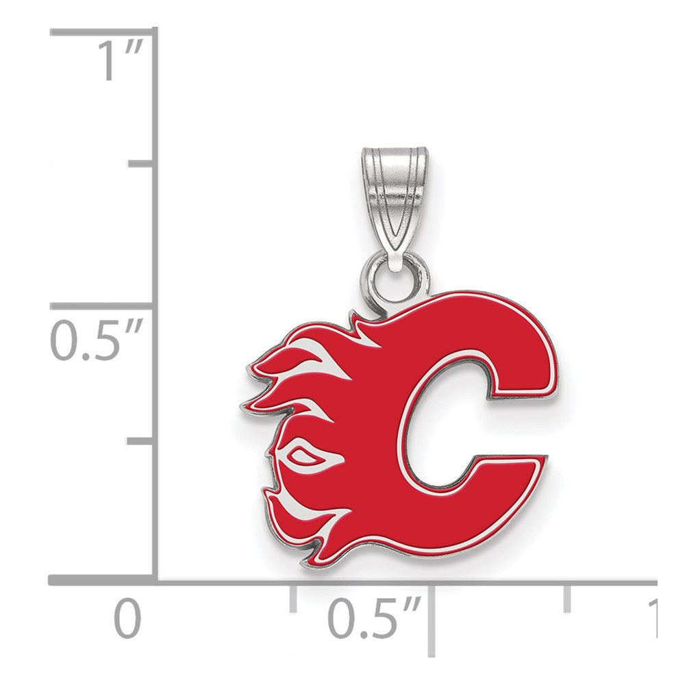 Sterling Silver Rhodium-plated Logo Art Calgary Flames Letter C Small Enameled Pendant