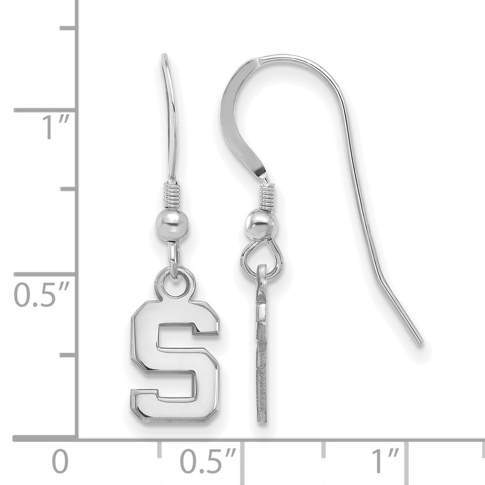 Sterling Silver Rhodium-plated LogoArt Michigan State University Letter S Extra Small Dangle Wire Earrings