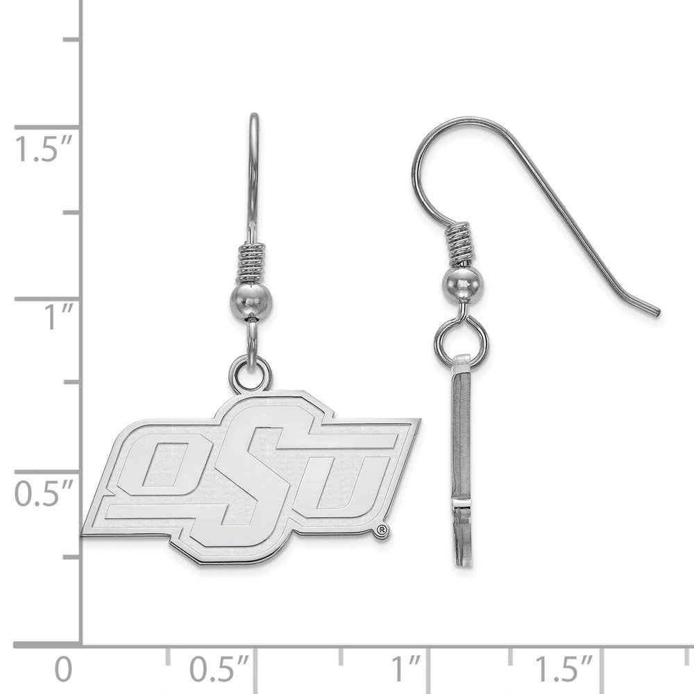 Sterling Silver Rhodium-plated LogoArt Oklahoma State University O-S-U Small Dangle Wire Earrings