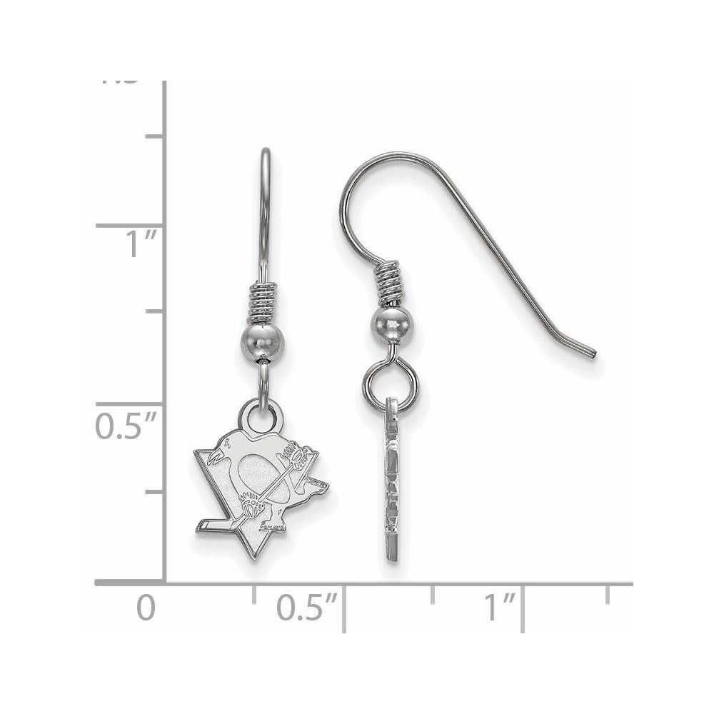 Sterling Silver Rhodium-plated NHL LogoArt Pittsburgh Penguins Extra Small Dangle Wire Earrings