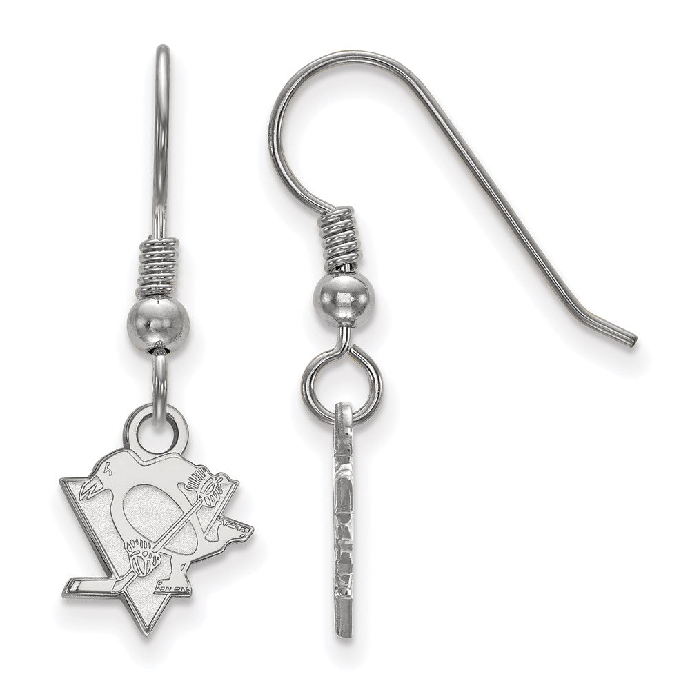 Sterling Silver Rhodium-plated NHL LogoArt Pittsburgh Penguins Extra Small Dangle Wire Earrings