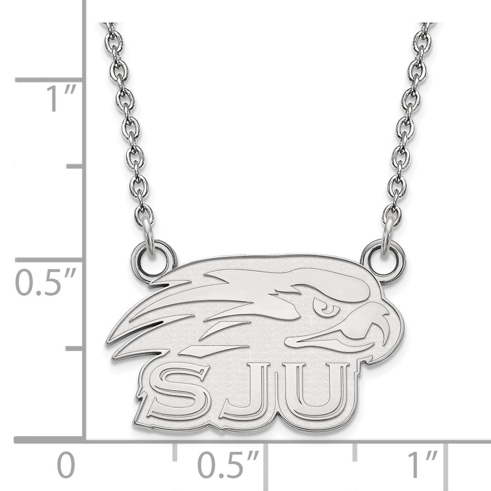 Sterling Silver Rhodium-plated LogoArt Saint Joseph's University Hawks Small Pendant 18 inch Necklace