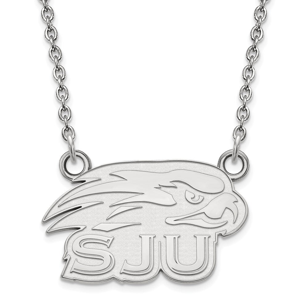 Sterling Silver Rhodium-plated LogoArt Saint Joseph's University Hawks Small Pendant 18 inch Necklace