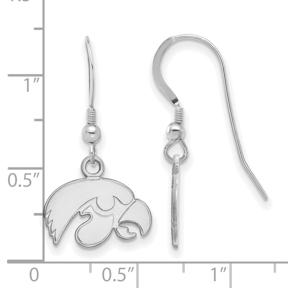 Sterling Silver Rhodium-plated LogoArt University of Iowa Hawk Extra Small Dangle Wire Earrings