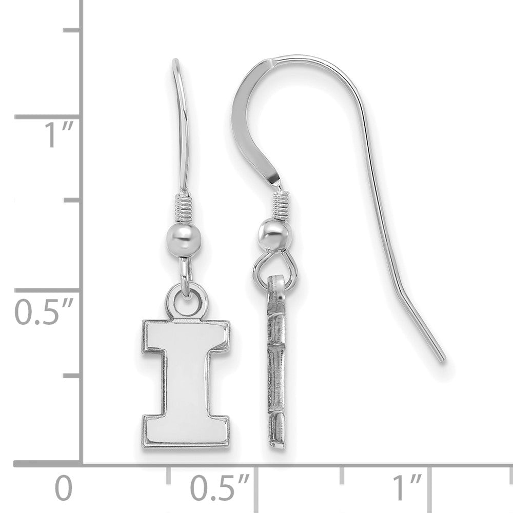 Sterling Silver Rhodium-plated LogoArt University of Illinois Letter I Extra Small Dangle Wire Earrings