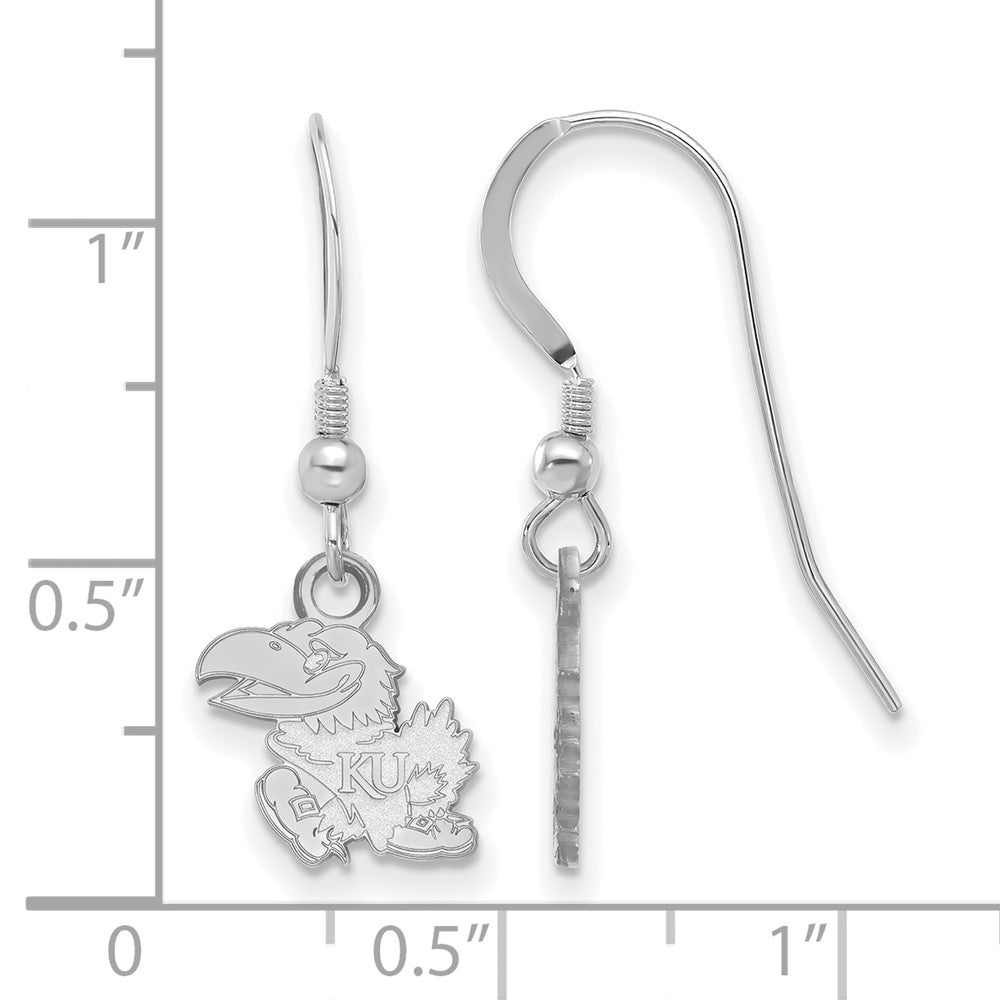 Sterling Silver Rhodium-plated LogoArt University of Kansas Jayhawk Extra Small Dangle Wire Earrings