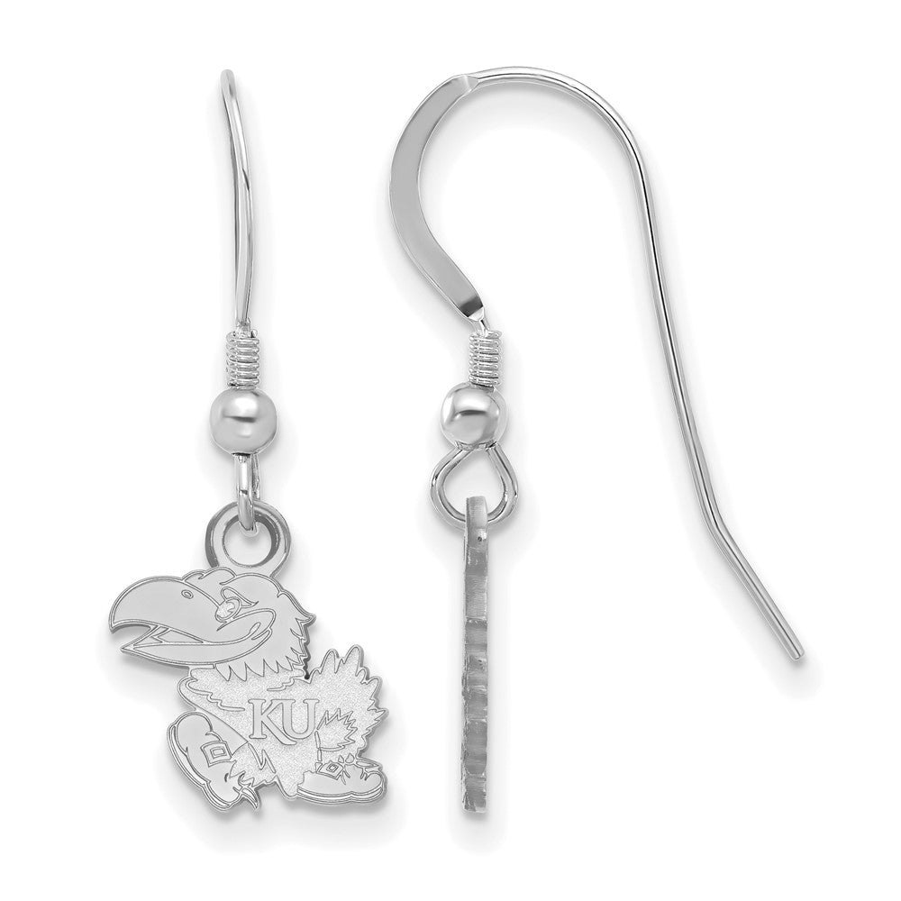 Sterling Silver Rhodium-plated LogoArt University of Kansas Jayhawk Extra Small Dangle Wire Earrings