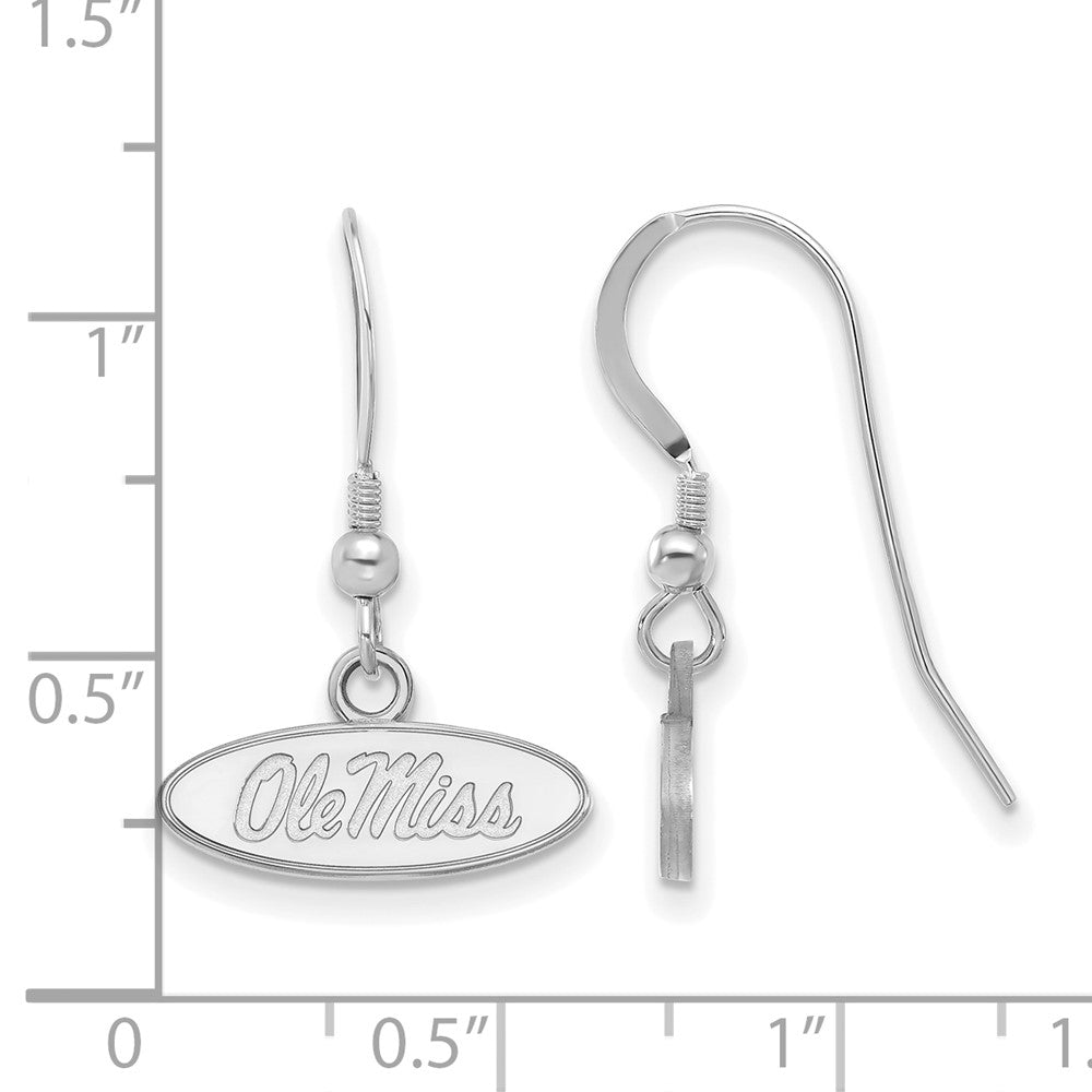 Sterling Silver Rhodium-plated LogoArt University of Mississippi Ole Miss Oval Extra Small Dangle Wire Earrings