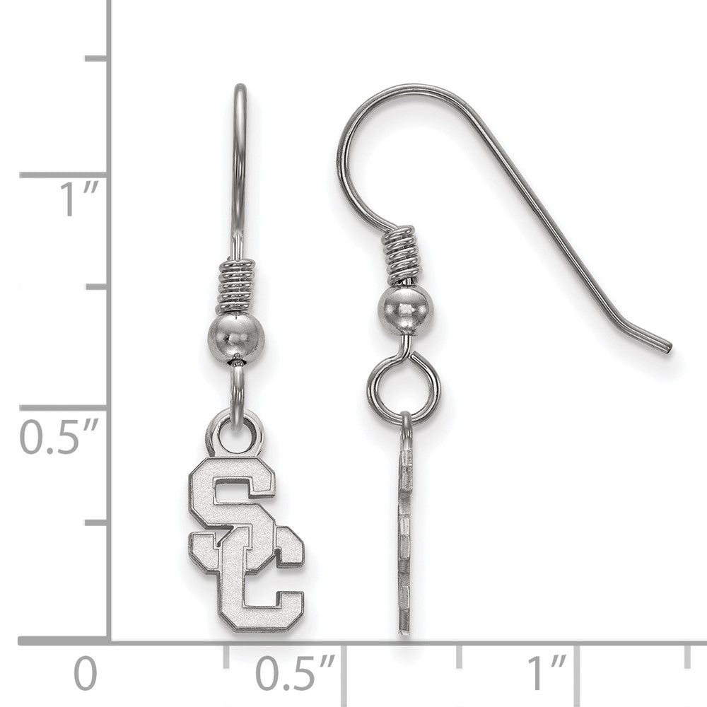 Sterling Silver Rhodium-plated University of Southern California S-C Extra Small Dangle Wire Earrings
