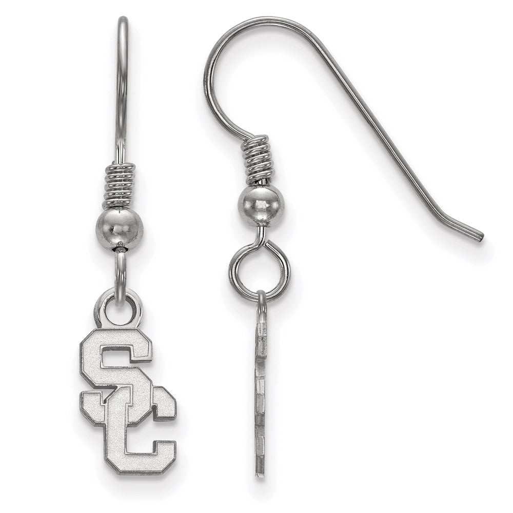 Sterling Silver Rhodium-plated University of Southern California S-C Extra Small Dangle Wire Earrings