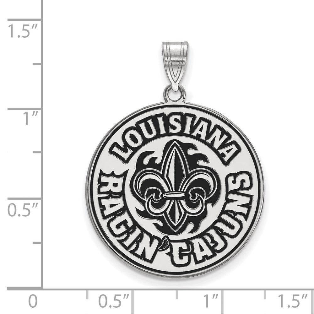 Sterling Silver Rhodium-plated LogoArt University of Louisiana at Lafayette Extra Large Enameled Pendant