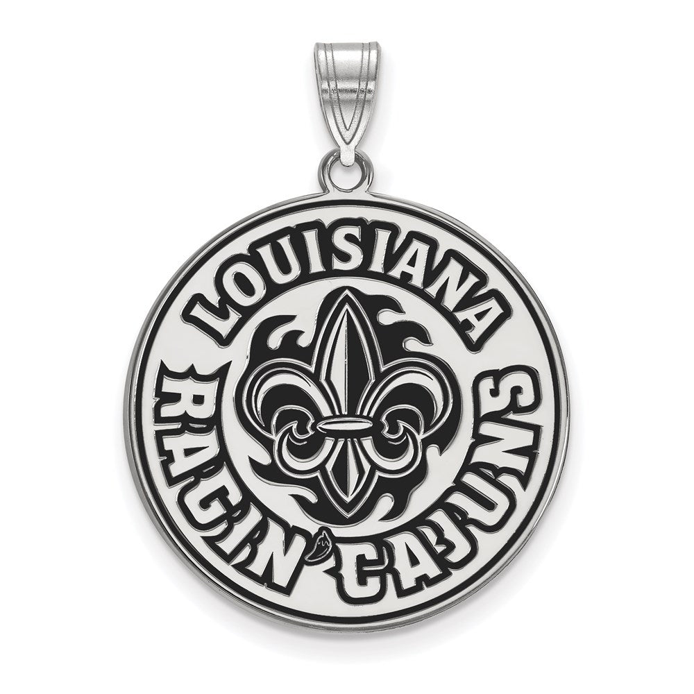 Sterling Silver Rhodium-plated LogoArt University of Louisiana at Lafayette Extra Large Enameled Pendant