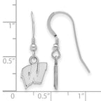 Sterling Silver Rhodium-plated LogoArt University of Wisconsin Letter W Extra Small Dangle Wire Earrings