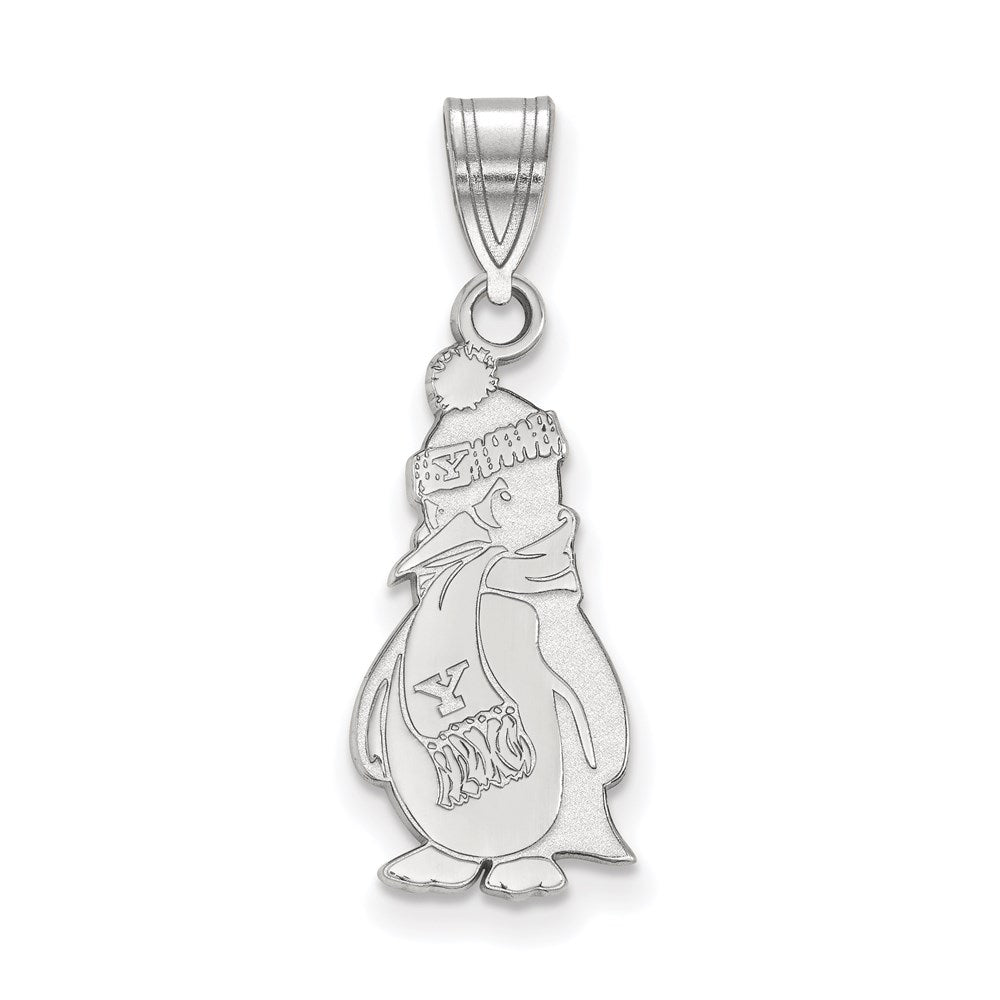 Sterling Silver Rhodium-plated LogoArt Youngstown State University Penguin Large Pendant