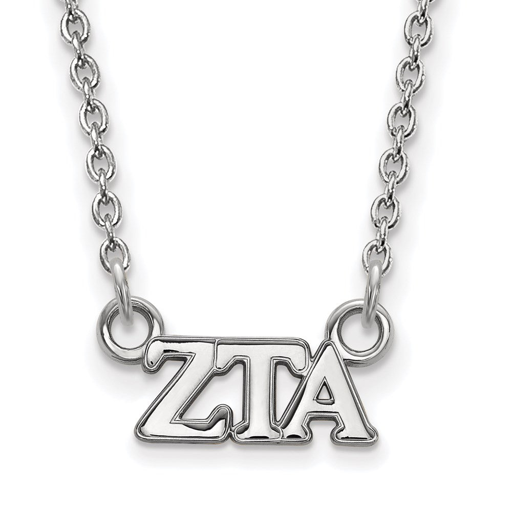 Sterling Silver Rhodium-plated LogoArt Zeta Tau Alpha Sorority Greek Letters Extra Small Pendant 18 inch Necklace