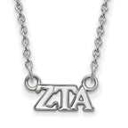 Sterling Silver Rhodium-plated LogoArt Zeta Tau Alpha Sorority Greek Letters Extra Small Pendant 18 inch Necklace