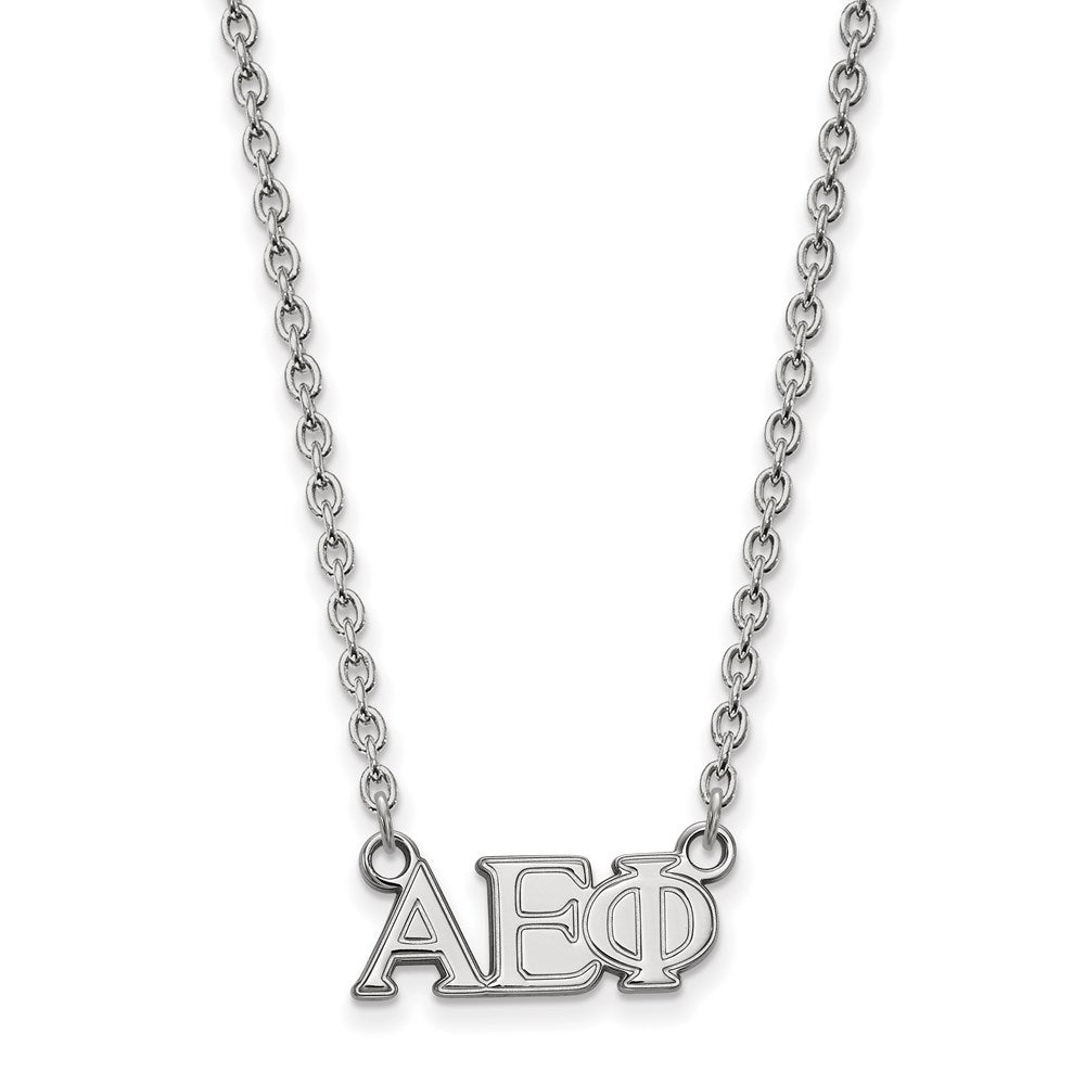 Sterling Silver Rhodium-plated LogoArt Alpha Epsilon Phi Sorority Greek Letters Medium Pendant 18 inch Necklace