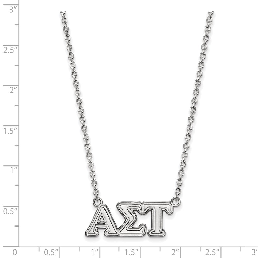 Sterling Silver Rhodium-plated LogoArt Alpha Sigma Tau Sorority Greek Letters Medium Pendant 18 inch Necklace