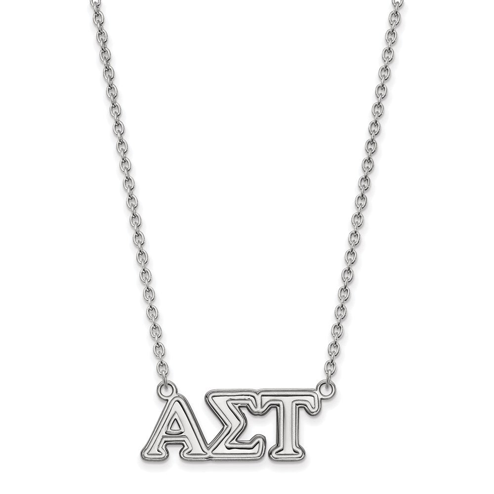 Sterling Silver Rhodium-plated LogoArt Alpha Sigma Tau Sorority Greek Letters Medium Pendant 18 inch Necklace