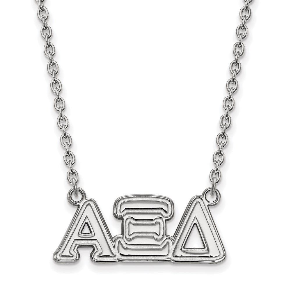Sterling Silver Rhodium-plated LogoArt Alpha Xi Delta Sorority Greek Letters Medium Pendant 18 inch Necklace
