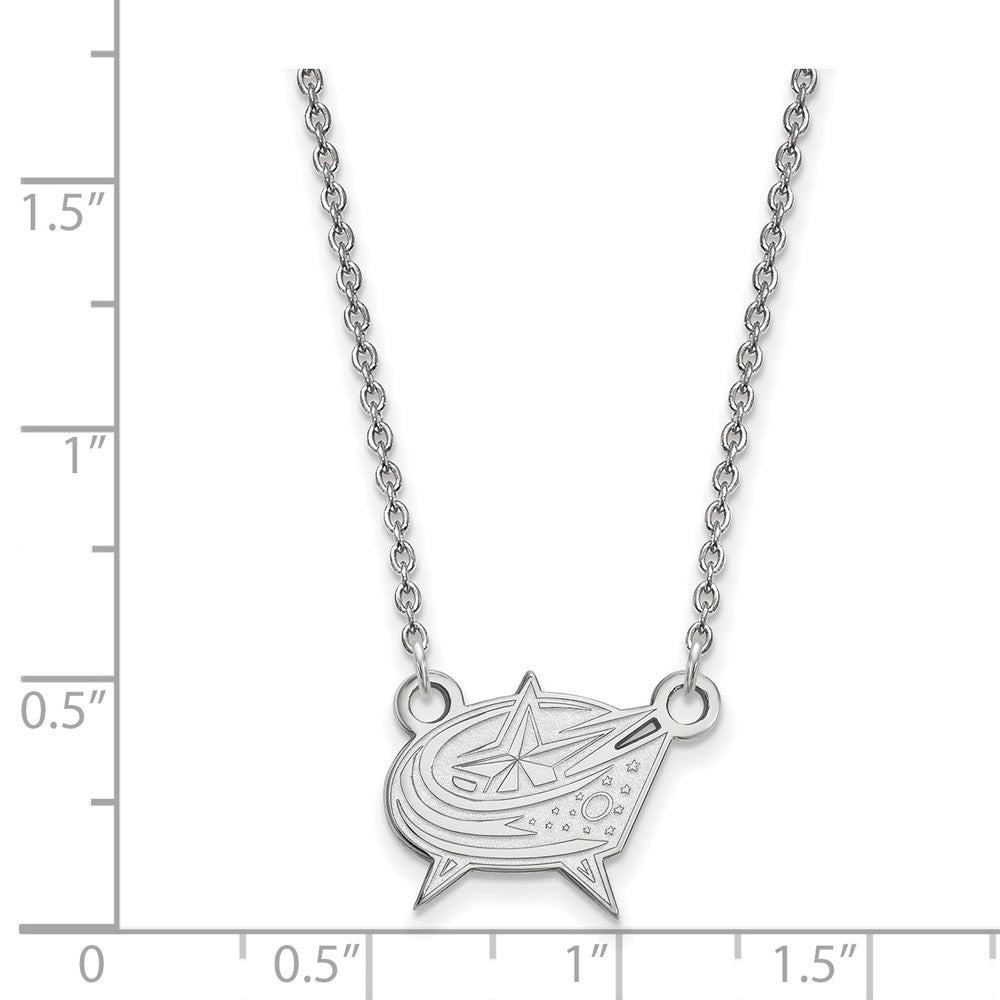 Sterling Silver Rhodium-plated NHL LogoArt Columbus Blue Jackets Small Pendant 18 inch Necklace