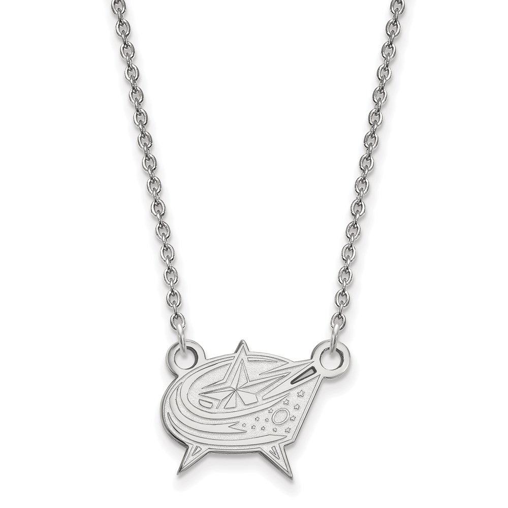 Sterling Silver Rhodium-plated NHL LogoArt Columbus Blue Jackets Small Pendant 18 inch Necklace