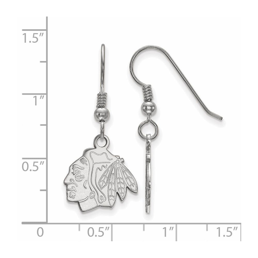 Sterling Silver Rhodium-plated NHL LogoArt Chicago Blackhawks Small Dangle Earrings