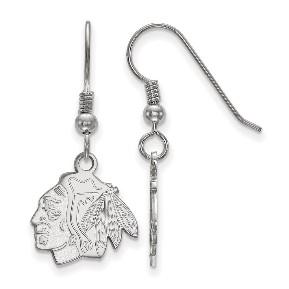 Sterling Silver Rhodium-plated NHL LogoArt Chicago Blackhawks Small Dangle Earrings