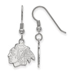 Sterling Silver Rhodium-plated NHL LogoArt Chicago Blackhawks Small Dangle Earrings