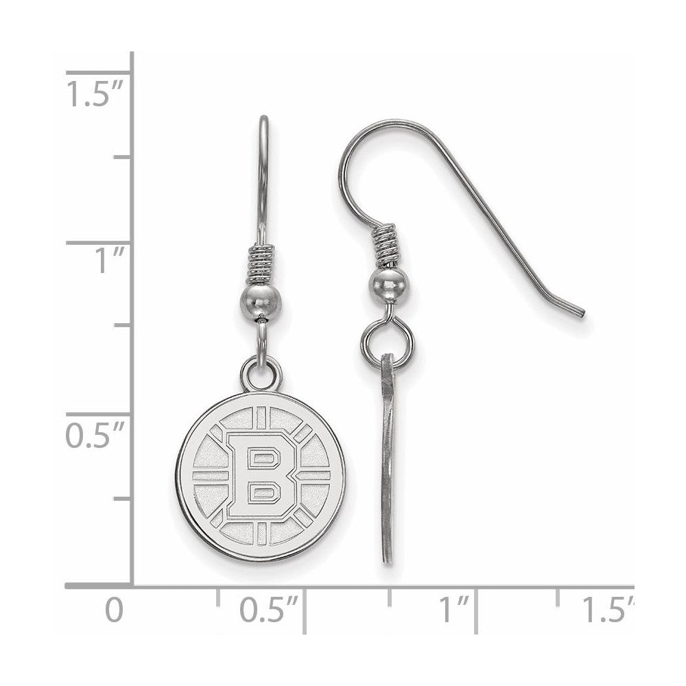 Sterling Silver Rhodium-plated NHL LogoArt Boston Bruins Small Dangle Earrings