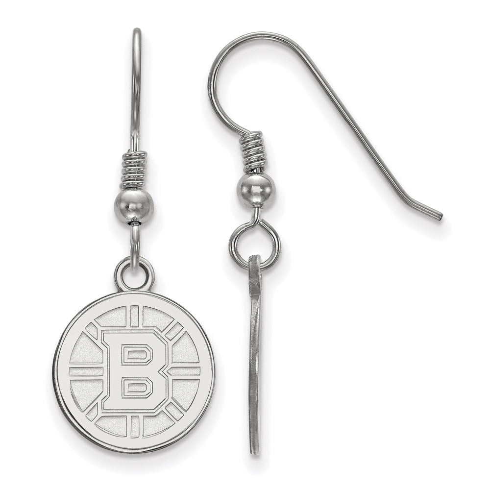 Sterling Silver Rhodium-plated NHL LogoArt Boston Bruins Small Dangle Earrings