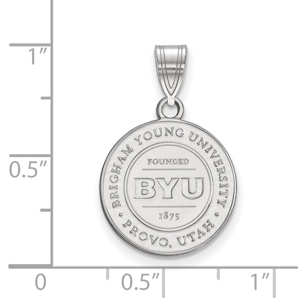 Sterling Silver Rhodium-plated LogoArt Brigham Young University Medium Crest Pendant