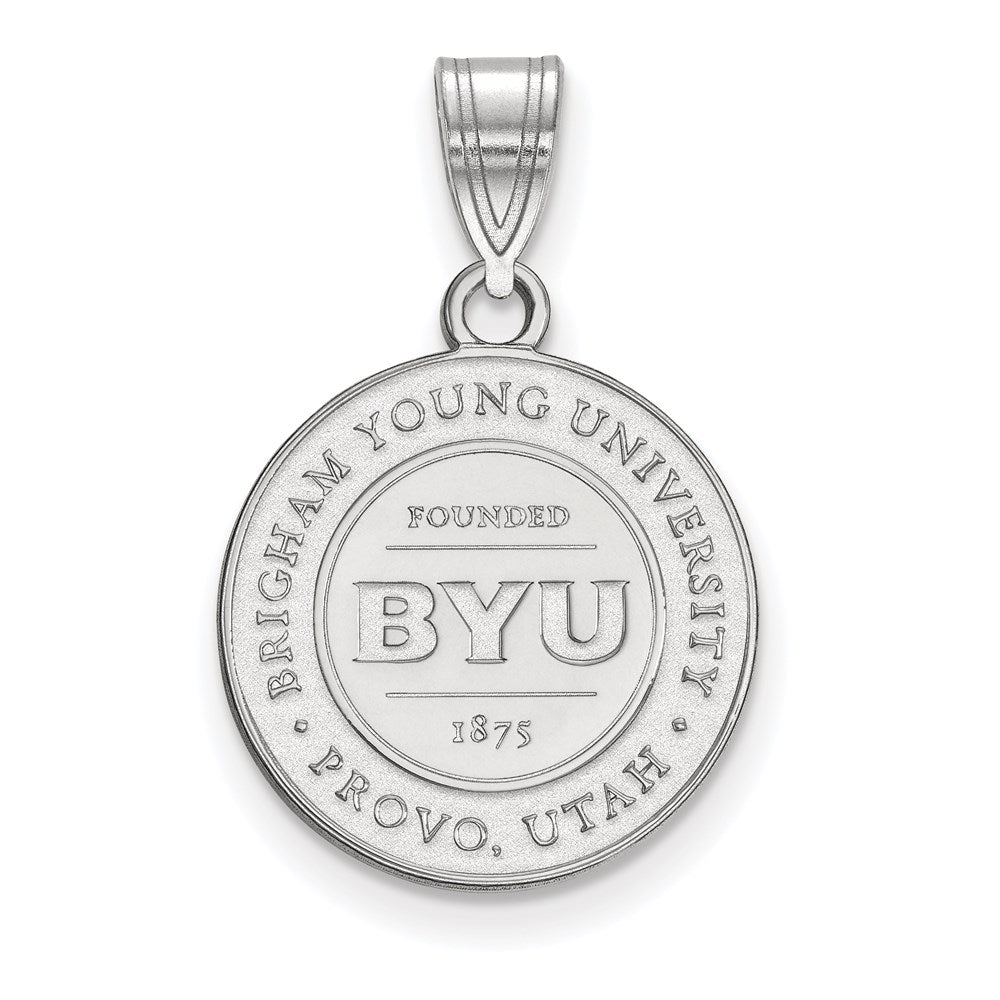 Sterling Silver Rhodium-plated LogoArt Brigham Young University Medium Crest Pendant