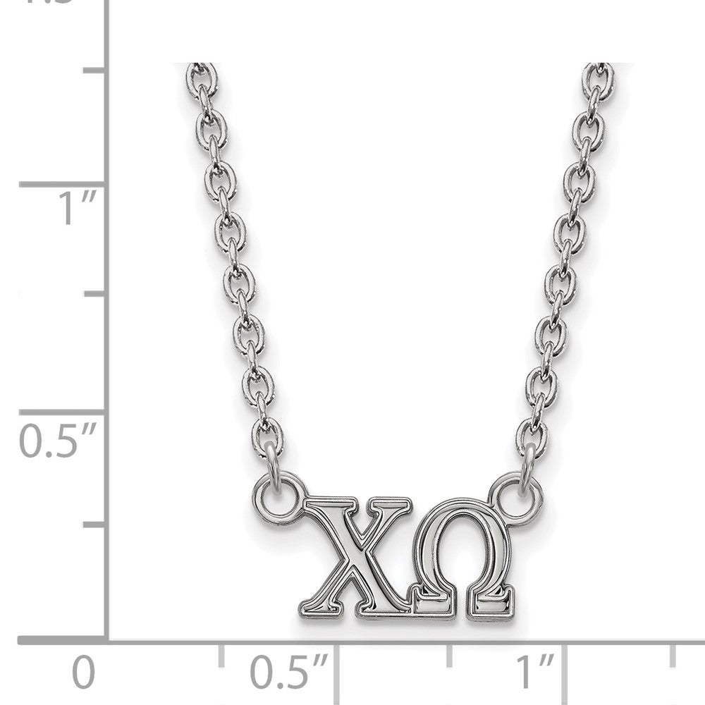 Sterling Silver Rhodium-plated LogoArt Chi Omega Sorority Greek Letters Medium Pendant 18 inch Necklace