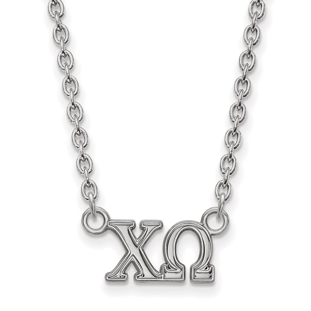 Sterling Silver Rhodium-plated LogoArt Chi Omega Sorority Greek Letters Medium Pendant 18 inch Necklace