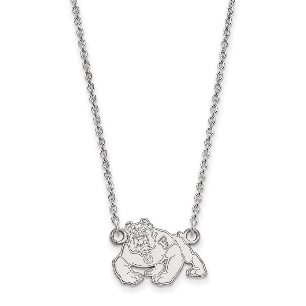 14k White Gold LogoArt California State University Fresno Bulldog Small Pendant 18 inch Necklace