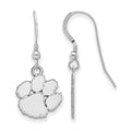 Sterling Silver Rhodium-plated LogoArt Clemson University Tiger Paw Small Dangle Wire Earrings