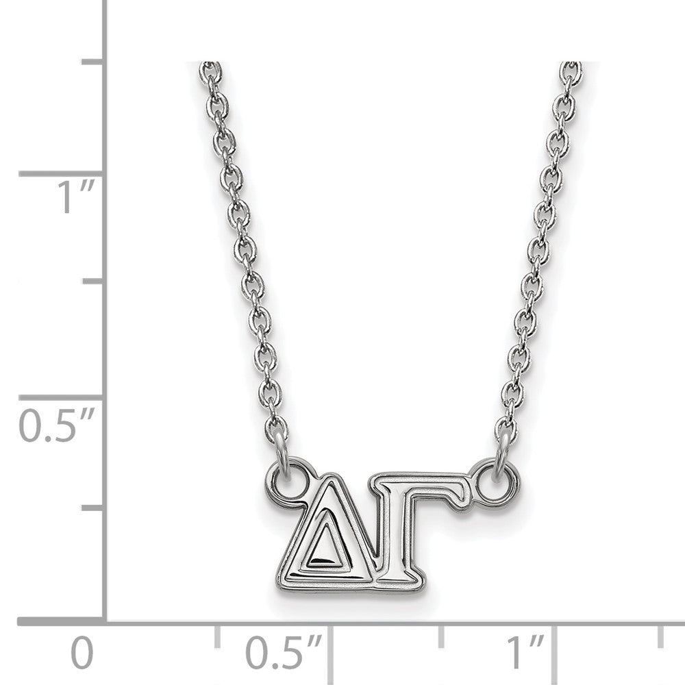 Sterling Silver Rhodium-plated LogoArt Delta Gamma Sorority Greek Letters Medium Pendant 18 inch Necklace