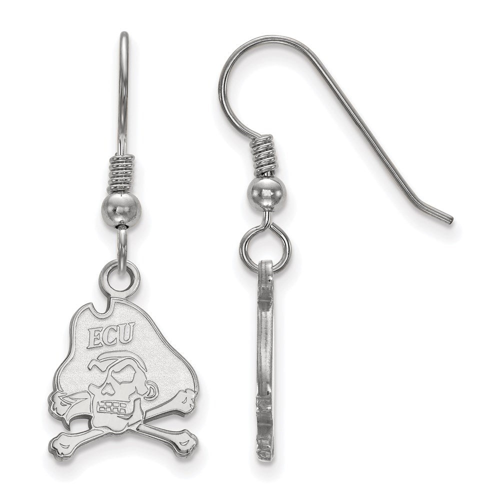 Sterling Silver Rhodium-plated LogoArt East Carolina University Pirate Small Dangle Wire Earrings