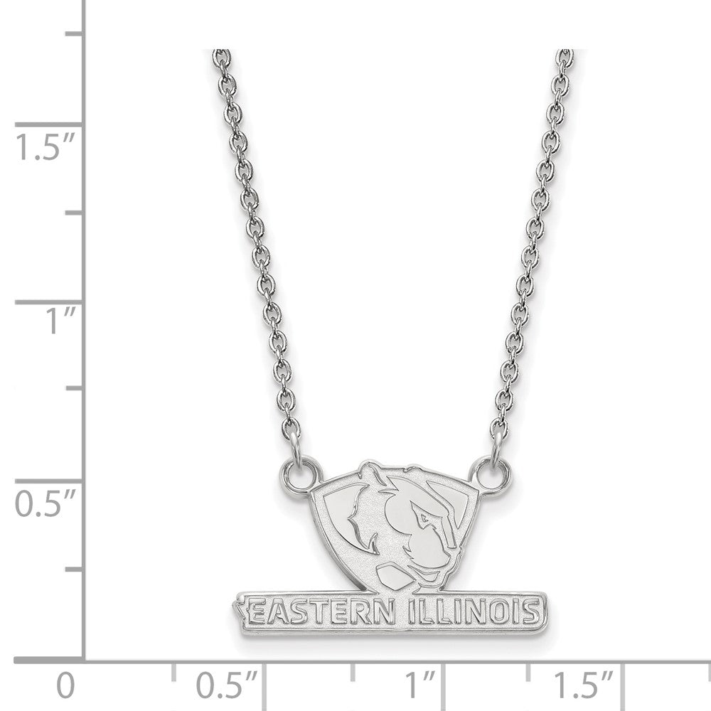 Sterling Silver Rhodium-plated LogoArt Eastern Illinois University Small Pendant 18 inch Necklace