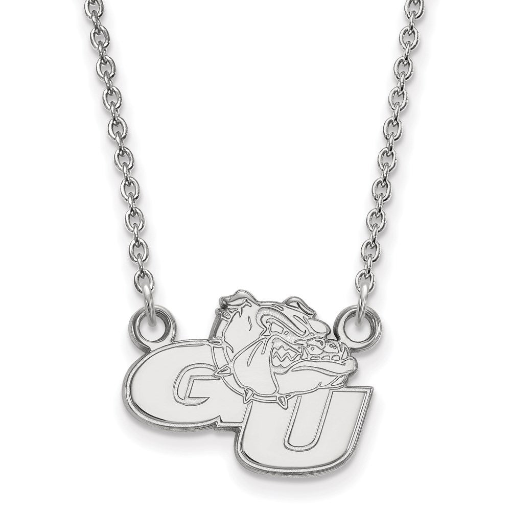 Sterling Silver Rhodium-plated LogoArt Gonzaga University G-U Bulldog Small Pendant 18 inch Necklace