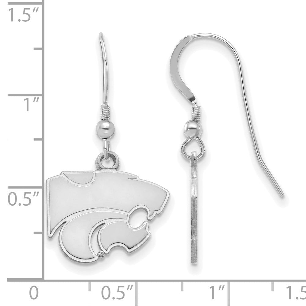 Sterling Silver Rhodium-plated LogoArt Kansas State University Wildcat Small Dangle Wire Earrings