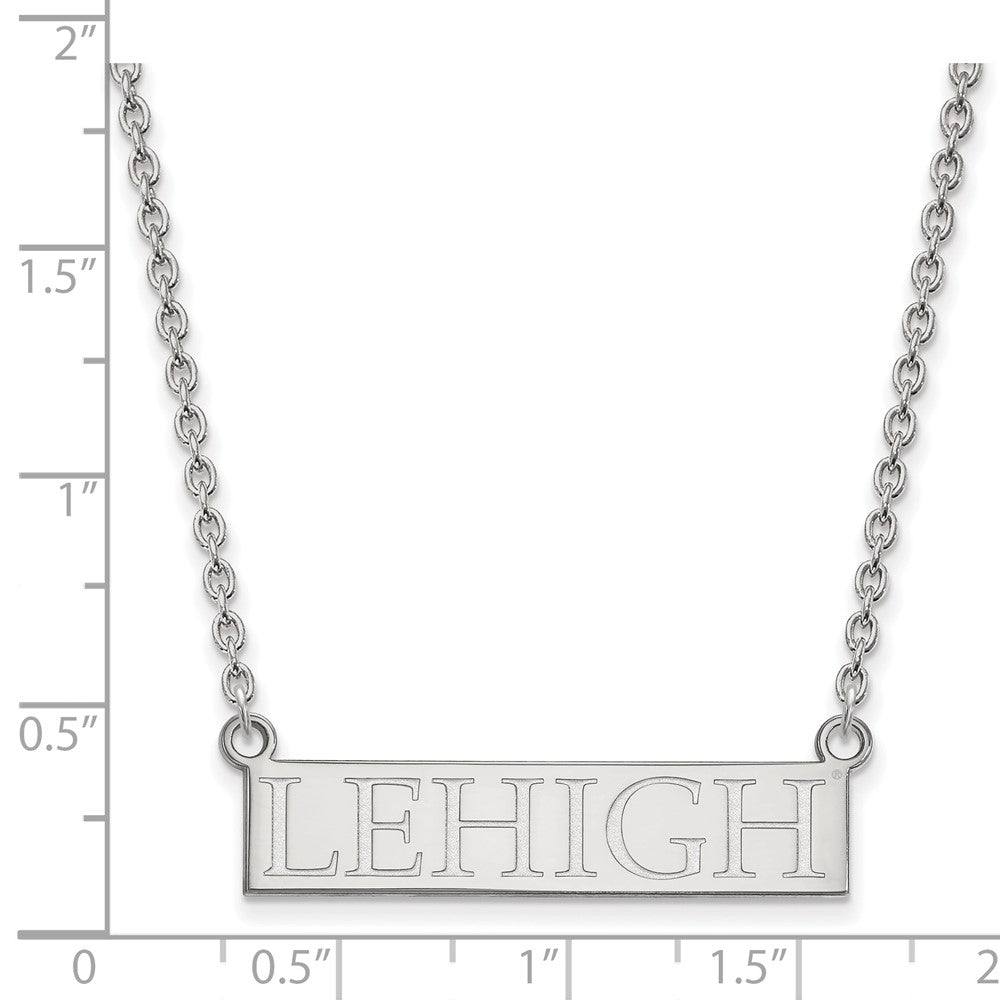 Sterling Silver Rhodium-plated LogoArt Lehigh University Large Bar Pendant 18 inch Necklace