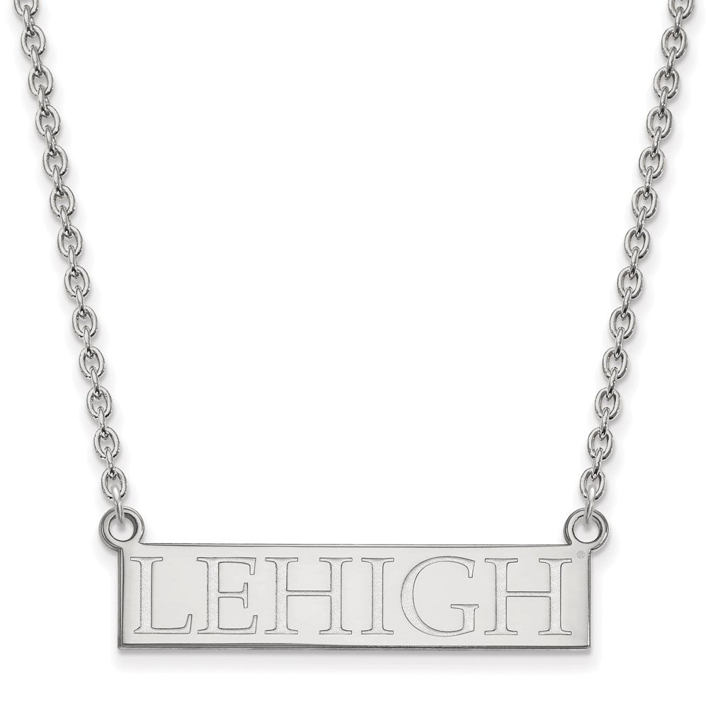 10k White Gold LogoArt Lehigh University Large Bar Pendant 18 inch Necklace