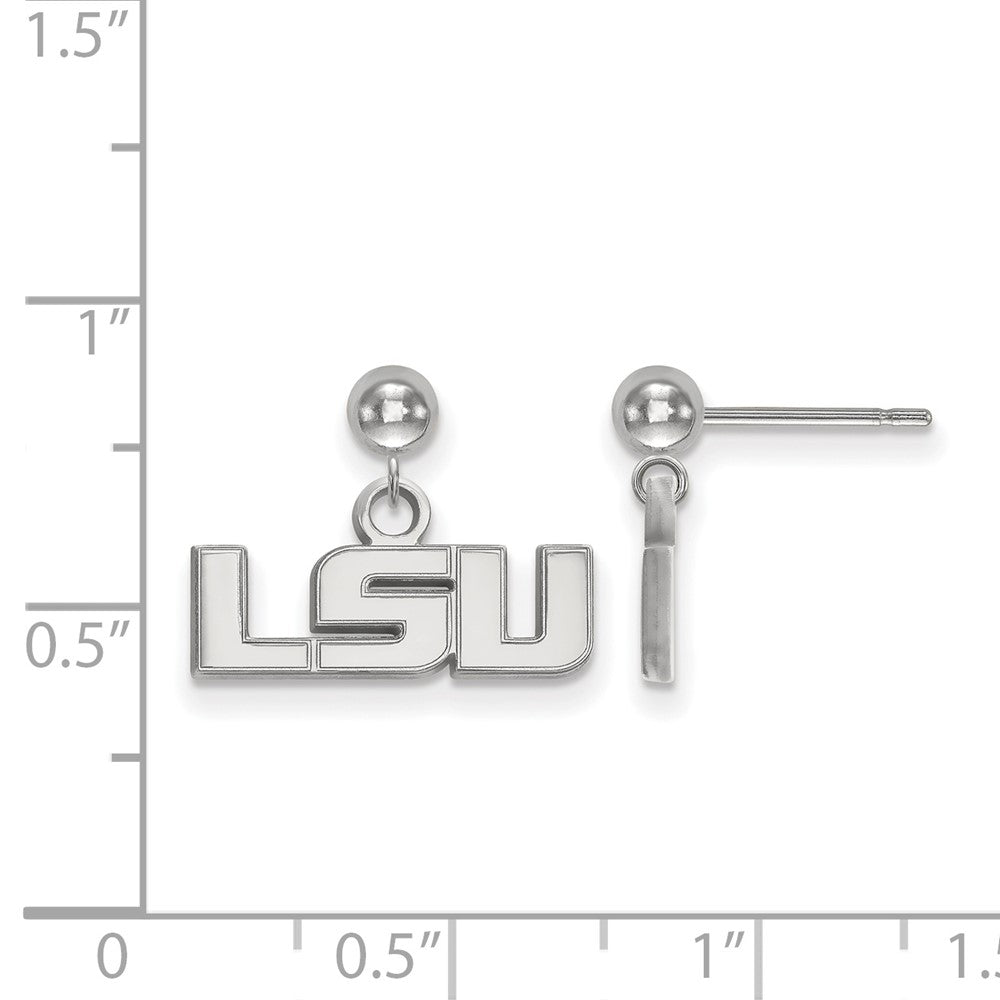 14k White Gold LogoArt Louisiana State University L-S-U Dangle Ball Post Earrings