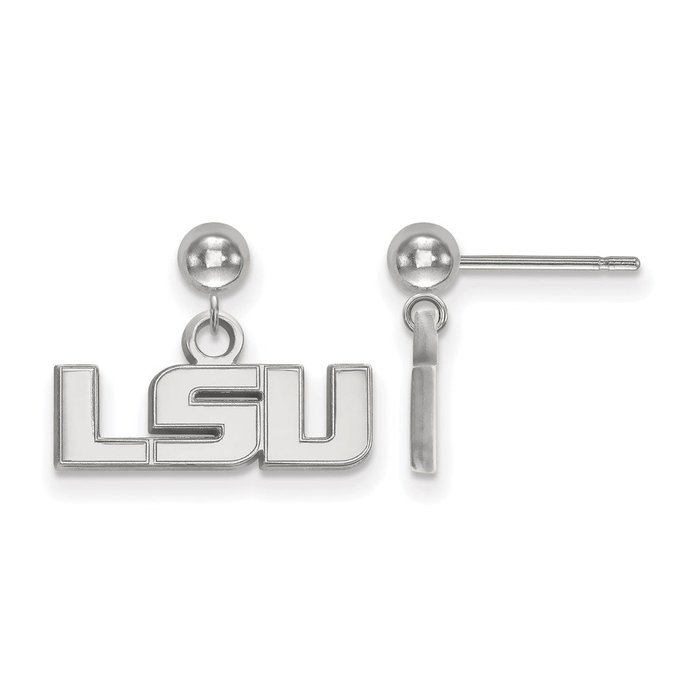 Sterling Silver Rhodium-plated LogoArt Louisiana State University L-S-U Dangle Ball Post Earrings