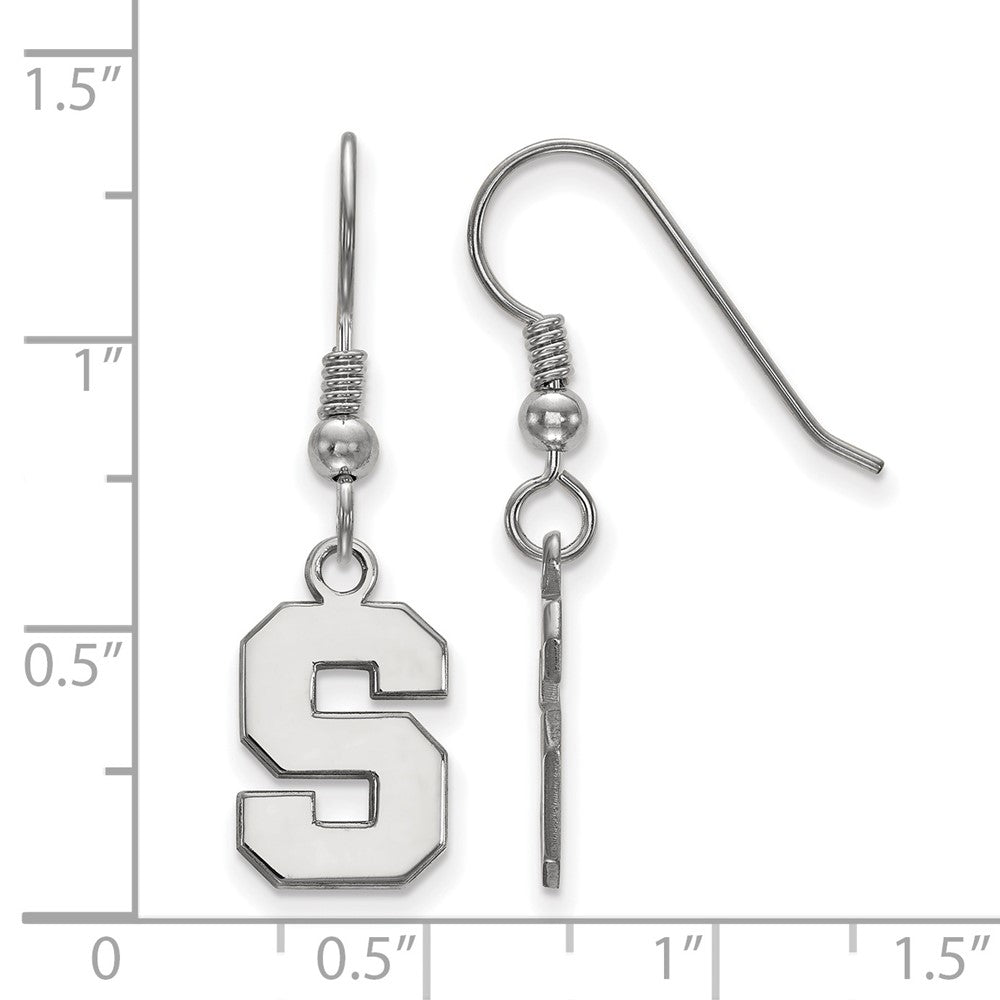 Sterling Silver Rhodium-plated LogoArt Michigan State University Letter S Small Dangle Wire Earrings